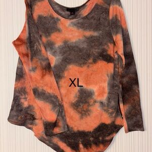 Tie-Dye Long Sleeve Top - Orange and Gray